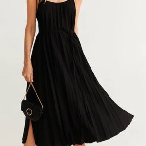 Mango Brand Black MIDI Pleated Dress Size Small